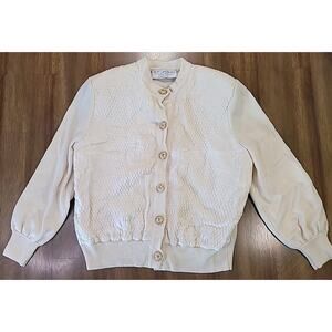 Vintage St. John Collection Marie Printed Ivory Blouse‑Cardigan Sz P – Cropped